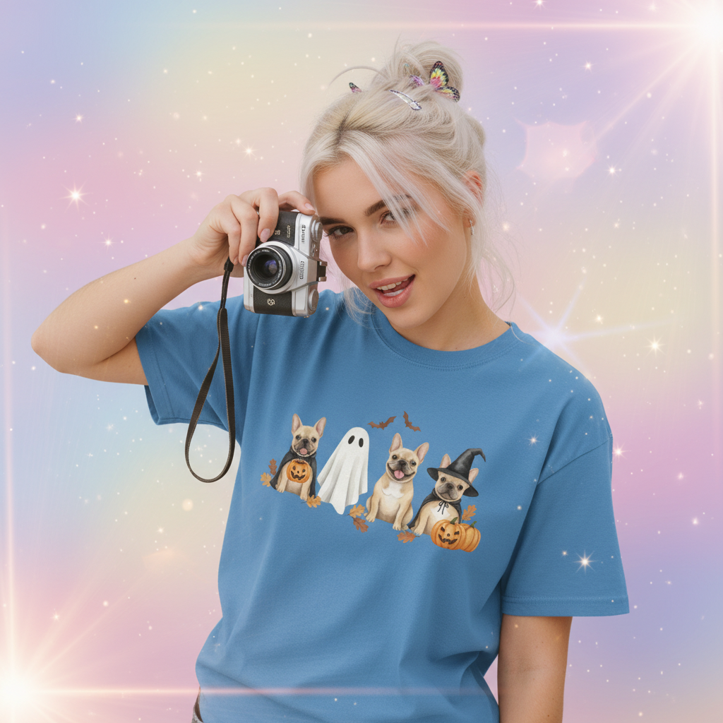 Cute French Bulldog Halloween Tee – Pumpkin, Ghost & Bat Design | Fall Dog Lover Shirt