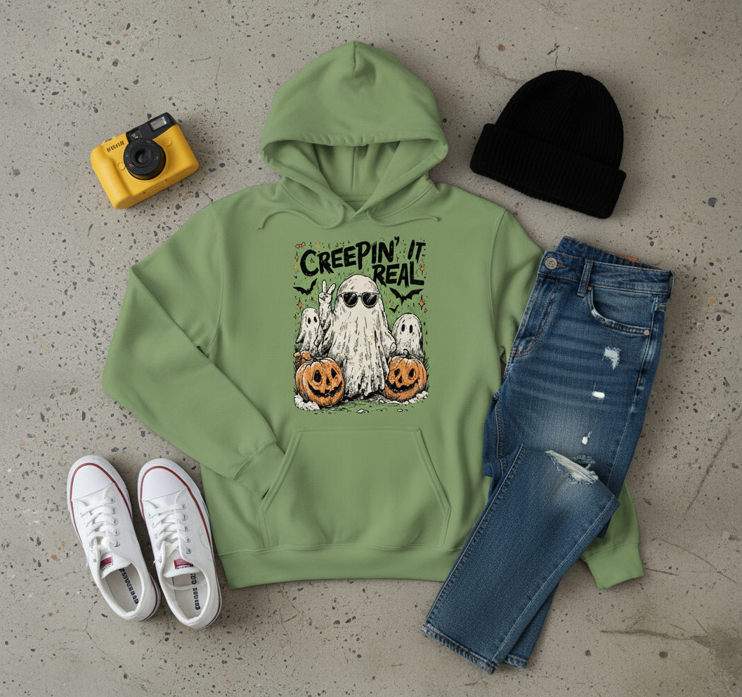 Creepin’ It Real Halloween Shirt – Cute Ghost Pumpkin Tee, Funny Spooky Season T-Shirt, Vintage Fall Graphic Top