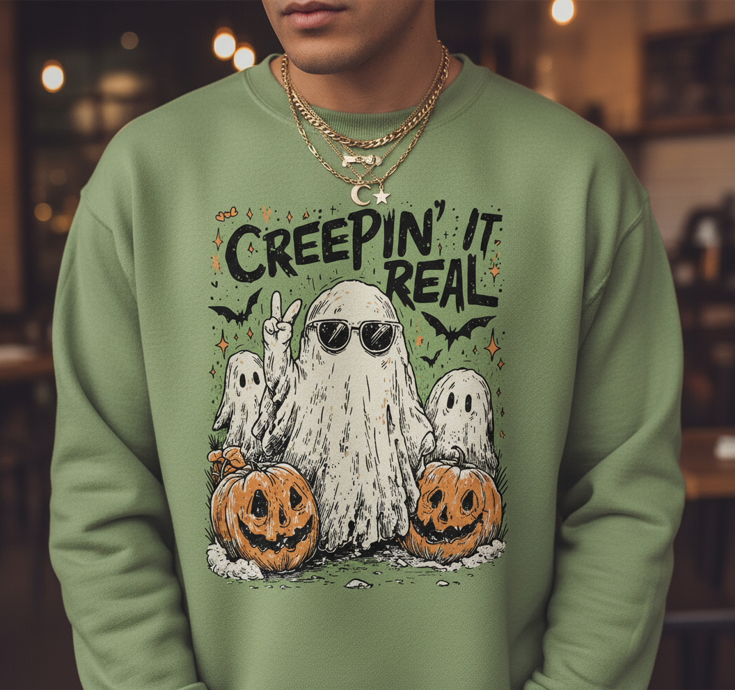Creepin’ It Real Halloween Shirt – Cute Ghost Pumpkin Tee, Funny Spooky Season T-Shirt, Vintage Fall Graphic Top