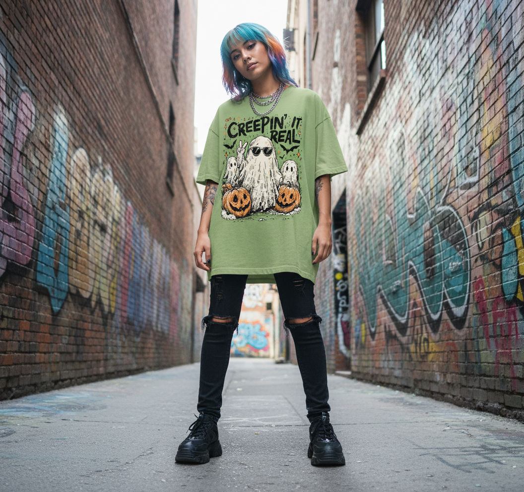 Creepin’ It Real Halloween Shirt – Cute Ghost Pumpkin Tee, Funny Spooky Season T-Shirt, Vintage Fall Graphic Top