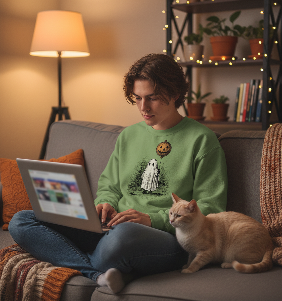 Retro Halloween Ghost Shirt – Pumpkin Moon Vintage Tee, Spooky Cute Fall Top