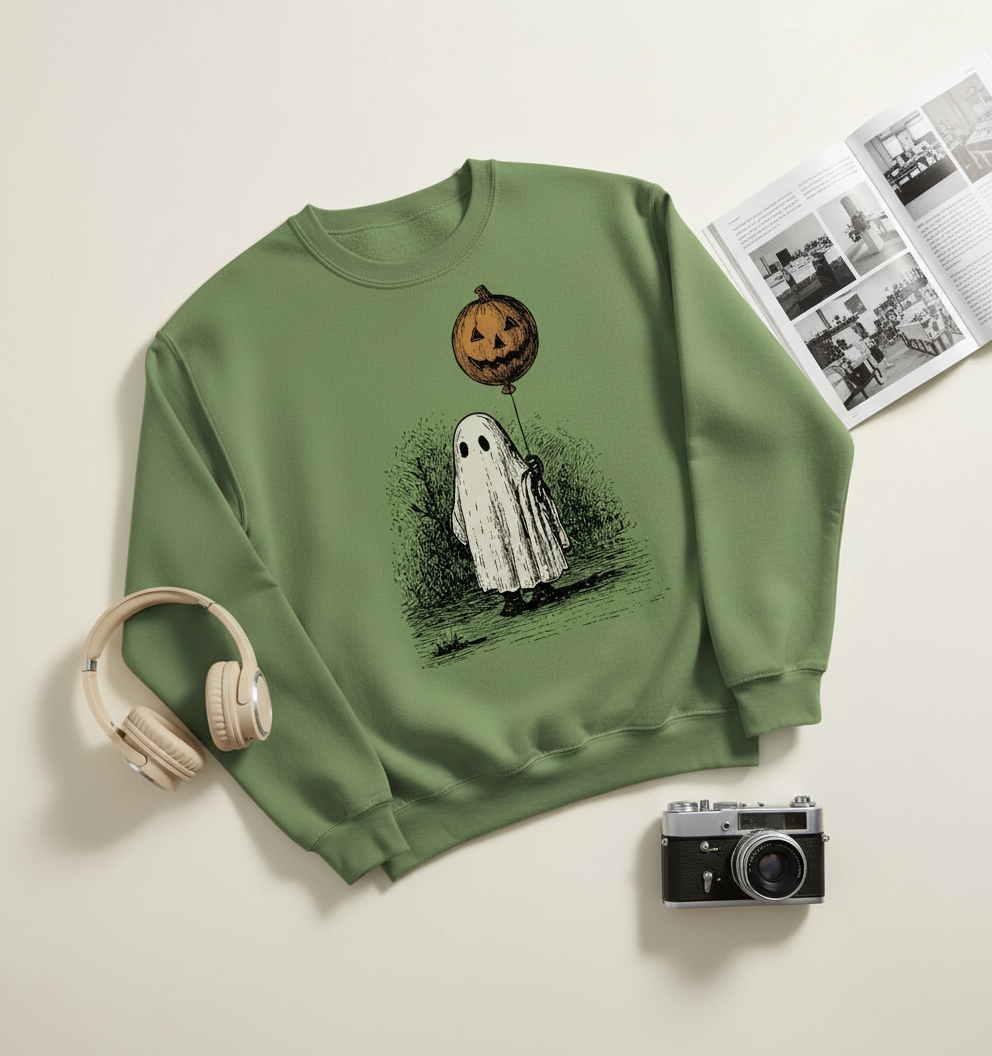 Retro Halloween Ghost Shirt – Pumpkin Moon Vintage Tee, Spooky Cute Fall Top