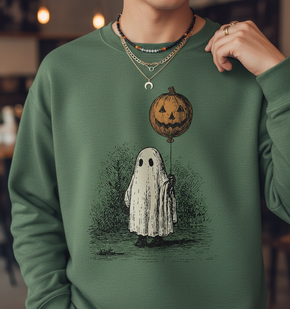Retro Halloween Ghost Shirt – Pumpkin Moon Vintage Tee, Spooky Cute Fall Top
