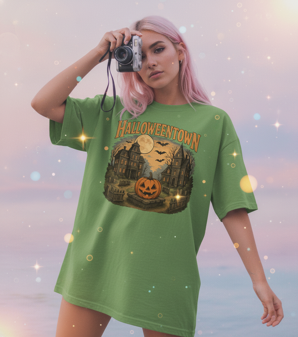 Cute Halloweentown Shirt – Pumpkin Moon & Haunted House Design | Fall Halloween Tee