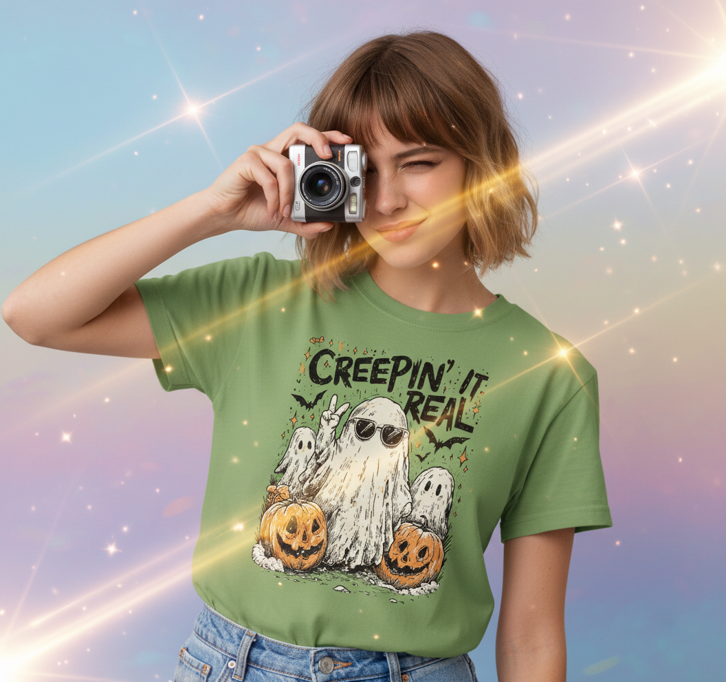 Creepin’ It Real Halloween Shirt – Cute Ghost Pumpkin Tee, Funny Spooky Season T-Shirt, Vintage Fall Graphic Top