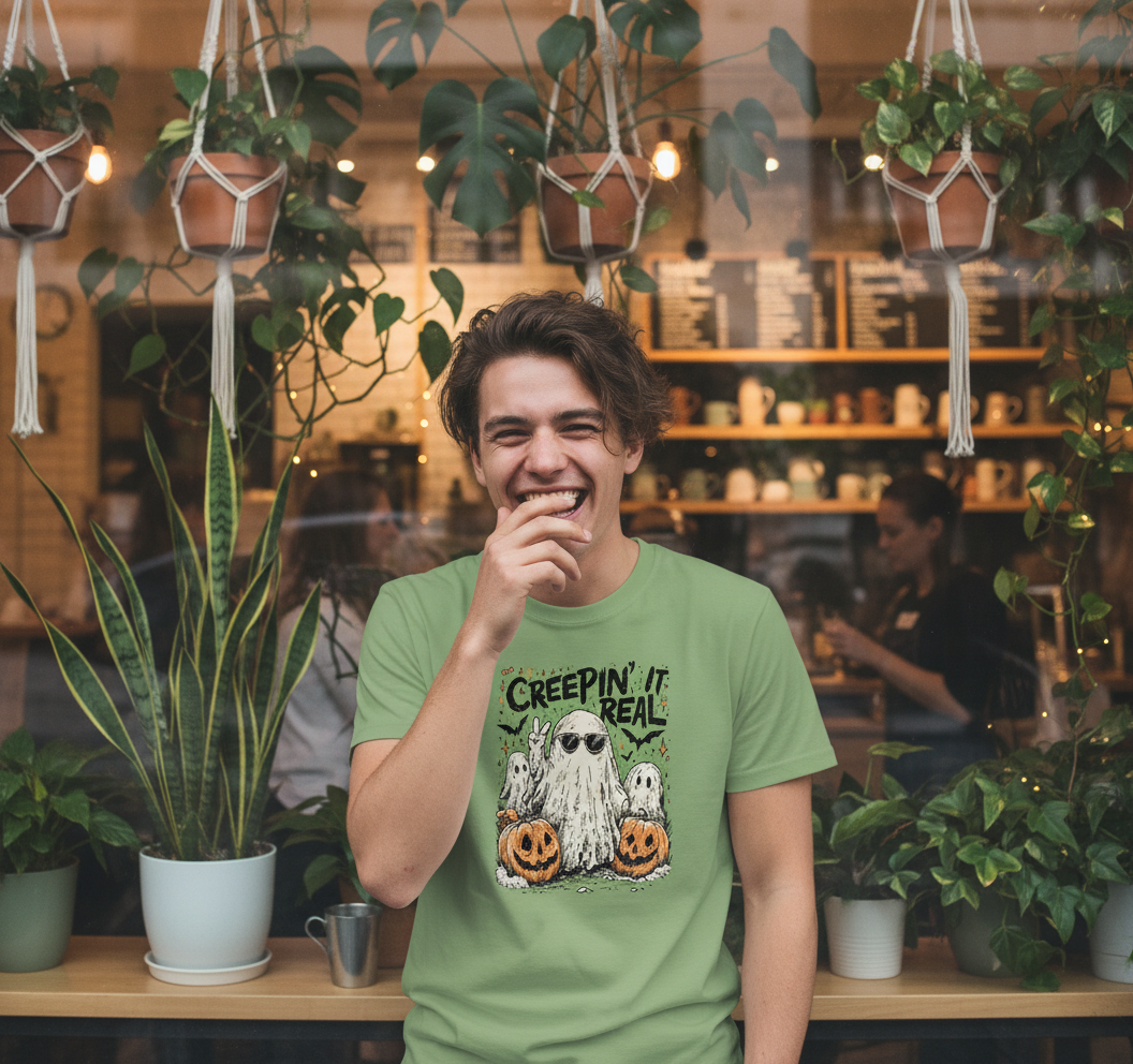 Creepin’ It Real Halloween Shirt – Cute Ghost Pumpkin Tee, Funny Spooky Season T-Shirt, Vintage Fall Graphic Top